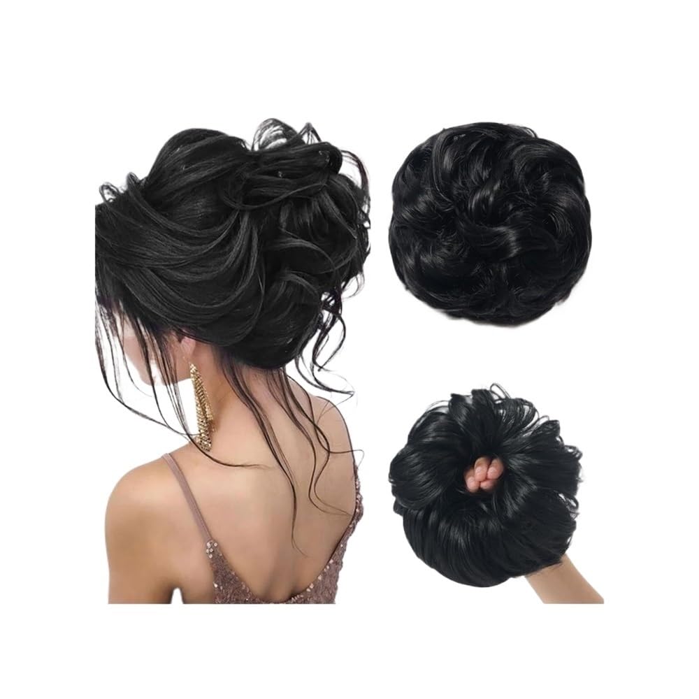 QRSTUVXZY Messy Bun Hair Piece Curly Synthetic Extensions Scrunchies Fake Chignon Updo Hairpieces for Women(Jet Black)