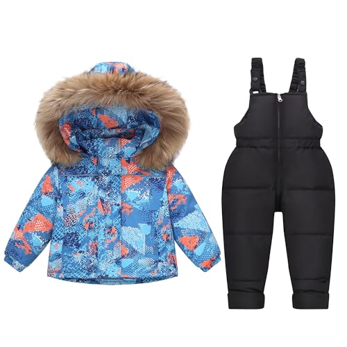 Coedody Snowsuit Toddler Boy Winter Kids Snow Suits 3T 4T Artificial Fur Hooded Jacket Coat & Ski Snow Bibs Pants