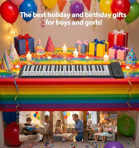 Image of MARVTOWN 49Key Roll Up Digital Piano Keyboard,Portable Foldable Electronic Piano with speaker,earphones,8 Tones,6 Demo Songs,Rechargeable Flexible musical keyboard for Beginners&Kids(Black&White)