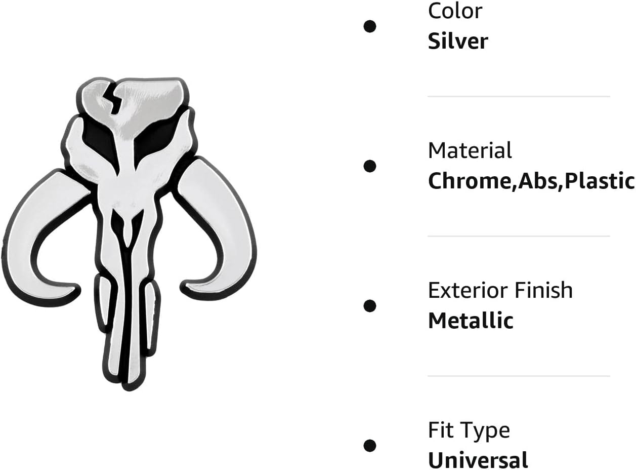 SW Mandalorian Skull Plastic Auto Emblem - [Silver][3'' x 2 1/2'']