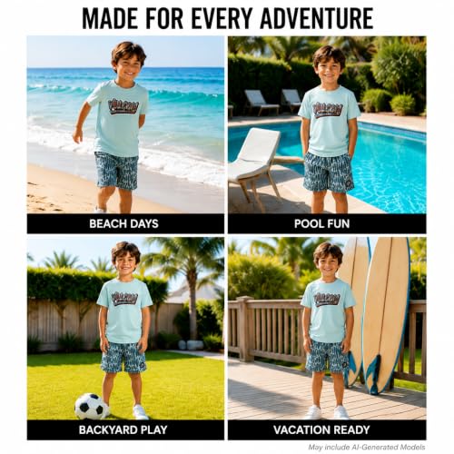 Image of Volcom Baby Boys Swim Set - 2 Piece Short Sleeve Swim Shirt Graphic Tees & Board Shorts - Infant Toddler Little Boys Swimsuit