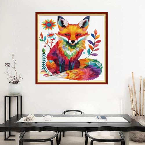 Image of Joyhoor Stamped Cross Stitch Kits for Beginners Needlepoint Kits for Adults Embroidery Kits 11CT Counted Cross Stitch Kits Printed Embroidery Pattern-Colorful Fox 18x18 inchs