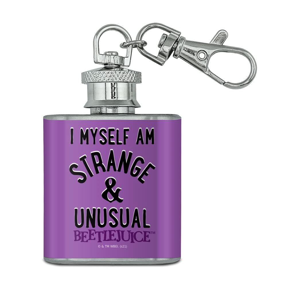 Beetlejuice Strange and Unusual Stainless Steel 1oz Mini Flask Key Chain