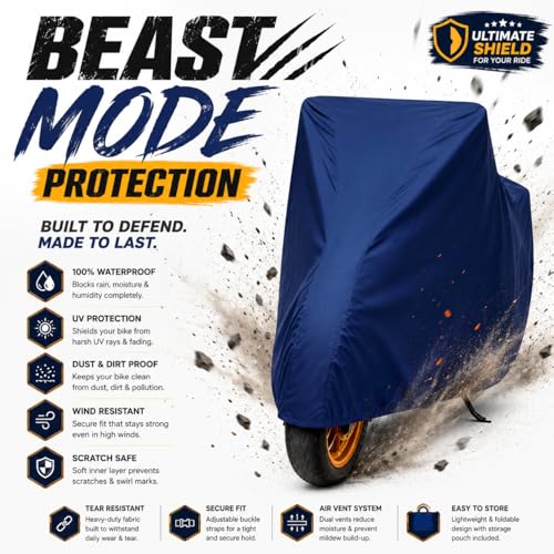 Image of Bike Body Cover for Yamaha YZF-R15 V4 Waterproof & Dustproof Scooter Cover UV Resistant, Heat Resistant & All Weather Protection Heavy Duty Triple Stitched Two Wheeler Cover (Blue)
