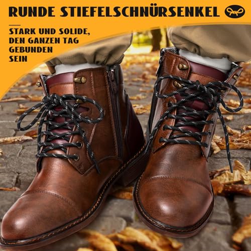 Puzeam 2 Paar - Stiefel Schnürsenkel Rund [4.5mm], reißfeste Schuhbänder für Wanderschuhe, Arbeitsschuhe, Wanderstiefel, Damen & Herren Ersatz Schnürsenkel Schwarz Grau 120