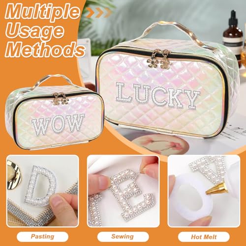 104Pcs Pearl Letter Patches Self Adhesive, 4Set 2Styles Rhinestone Pearl Stick on Letters, A-Z Bling Glitter Letters Patch Alphabet Applique Letter Stickers for DIY Clothes Bags Shoes (White, Gold) by ROADPLUM - Image 6