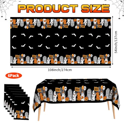Image of 6Pack Halloween Tablecloth Disposable Plastic Table Cloth Decorations Black