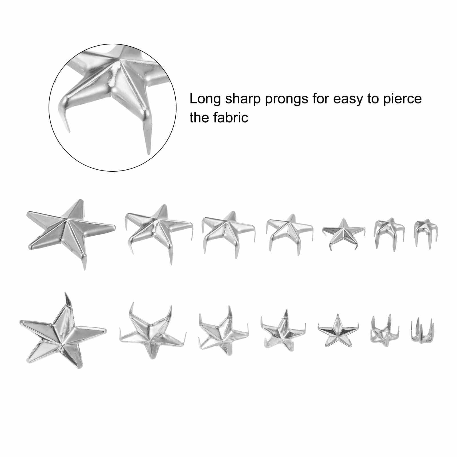 HARFINGTON 120 tachuelas de estrella de metal, 5 garras, doradas, prensadas a mano, punk, perlas, remaches, cabeza de clavo con agujas grandes para bricolaje, cuero, ropa, bolsos, zapatos, color
