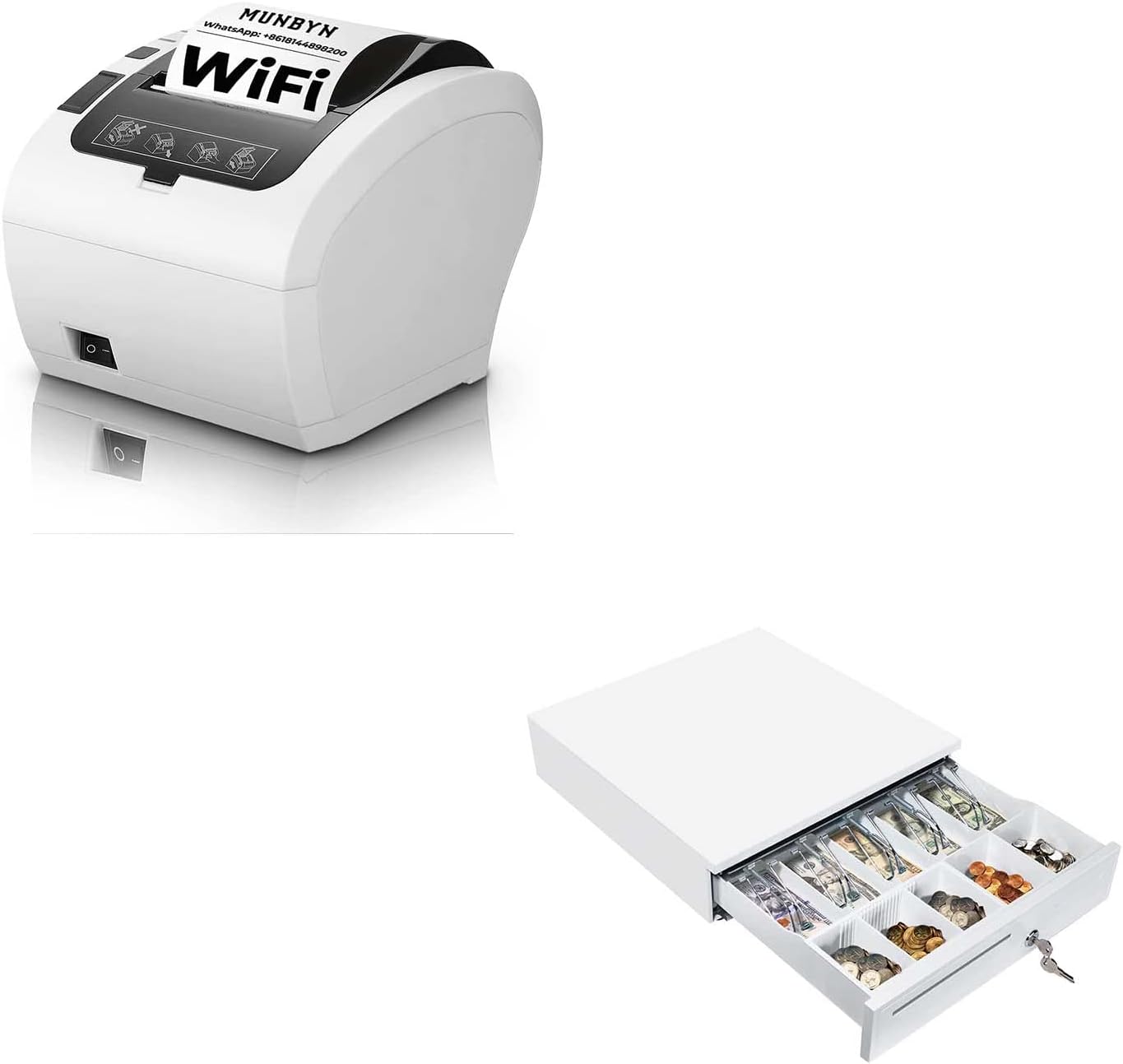 MUNBYN P047 WiFi Thermal Receipt Printer, 80mm, USB/LAN/RS232, Windows/Mac/Linux, Square Compatible, Energy Star Certified, 16" Heavy Duty Cash Register
