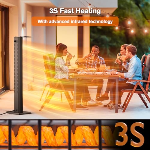 Outdoor Patio Heater, 42in Infrared Heater with Remote, 9 Heat Levels, 9H Timers, Safety Lock, Tip-Over & Overheat Protection, IP65 Waterproof, Electric Heater for Indoor Outdoor Garage Use,Dark Black by FLOWBREEZE - Image 3