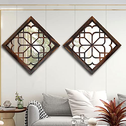 Wocred 16inch 2 PCS Square Wall Mirror,Gorgeous Rustic Farmhouse Accent Mirror, Caramel Color Entry Mirror for Bathroom Renovation,Bedrooms,Living Rooms and More. by Wocred - Image 3