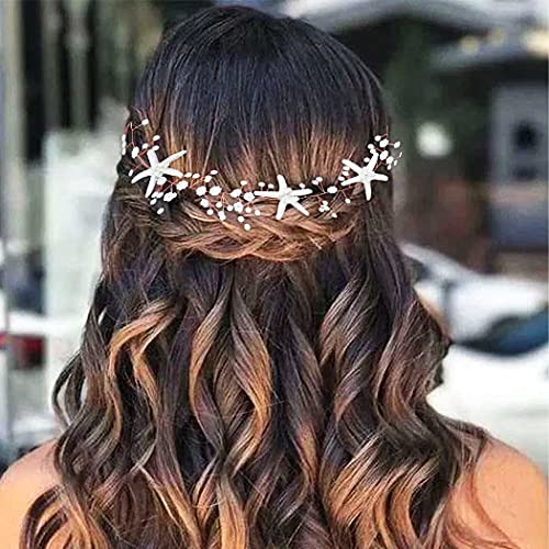 CASDRE Starfish Bride Wedding Hair Vine Pearl Bridal Headpiece Beach Wedding Hair Accessories for Women and Girls(B Rose Gold)