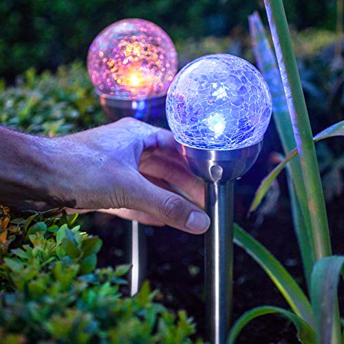 Kit 4 Luminária Solar Poste Globo Inox Jardim Led Colorido