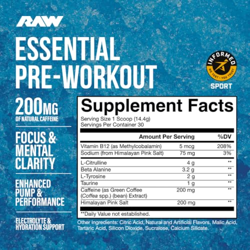 RAW Nutrition - Essential Pre - Chris Bumstead Pre Workout Formula, Sports Nutrition Pre-Workout Powders | Men & Womens Drink, Energy Powder for Working Out (Blue Raspberry) - Image 2