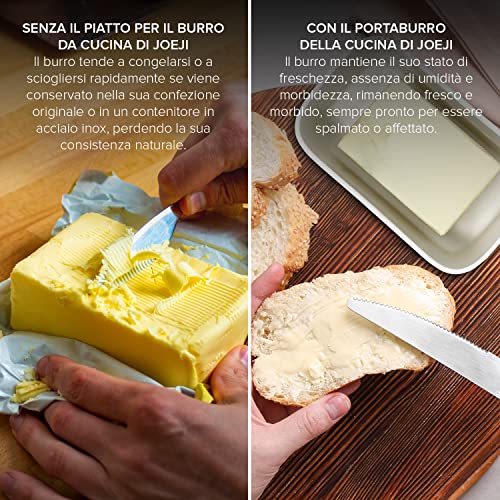 Joeji's Portaburro da Frigo in Ceramica Bianca con Coperchio in Bambù – Burriera 500 ml Ermetica per Burro Fresco – Porta Burro Grande da Tavola per Cucina e Frigorifero - immagine 5