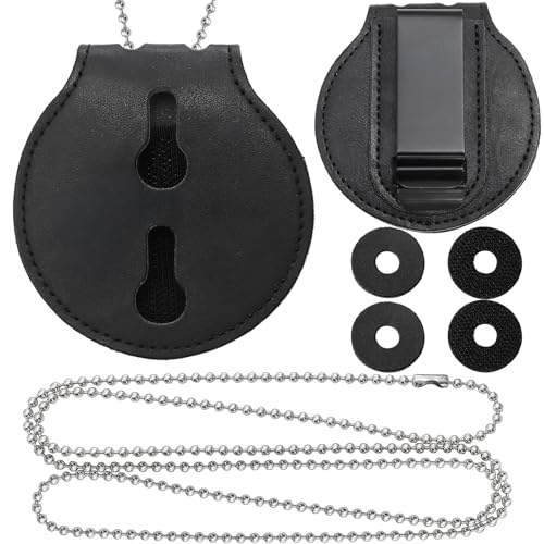 Leather Badge Clip Professional Security - Leather Belt Clip With Metal Chain For Officers Badge Holder