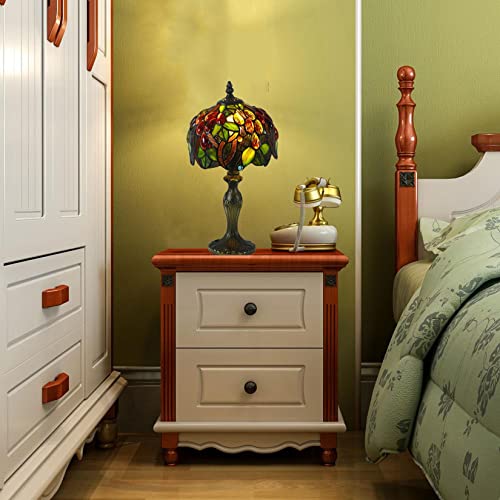 Alsnn Pastoral Tiffany Style Table Lamp, 8 Inch Handmade Gardens Crystal Grapes Stained Glass Shade & Zinc Alloy Base Bedside Night Lamp For Livingroom Bedroom Gift #TOP1