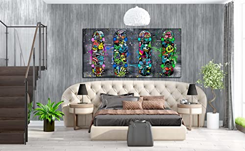 Graffiti Wall Pictures For Bedroom, Fashion Banksy Large Canvas Wall-Art For Living Room, Street Art Skateboard Sport Graffiti Painting, Stretched And Framed Ready To Hang Funny Poster Size 60X30 #TOP6