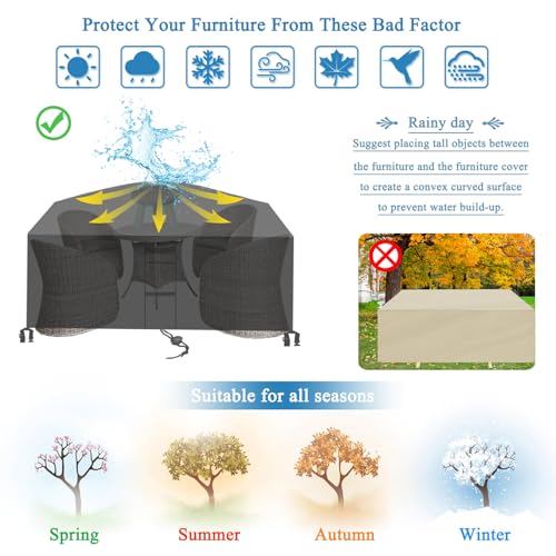 Rechteckig Housse Salon de Jardin ImperméAble,420D Tissu Oxford Housse de Meubles,pour Patio Table Chaises ExtéRieure etc-Beige|| 160x75x80cm/63x30x31in – vue 8