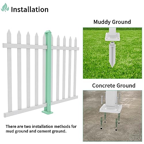 SunnyRoyal Picket Fence Post Kit 36" High for 36" White Straight Picket Fence Vinyl PVC Garden Fence Accessories for Front Yard Outdoor Decrotion - Thumbnail 4