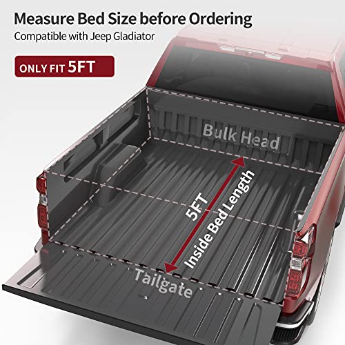 Oedro Soft Roll Up Truck Bed Tonneau Cover Compatible With 2020-2023 Jeep Gladiator Jt, Fleetside 5 Feet Bed #TOP1