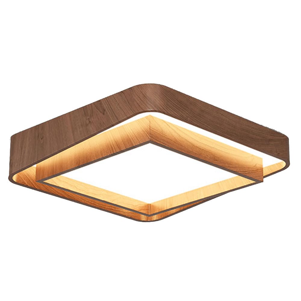 Jxydjh Walnut Grain 19.7" Wood Grain Light Fixtures Square Kitchen Island Lights Led Warm 45W Ceiling Lamp Mid-Century Walnut Color Metal Lamp Shade Retro Ceiling Light For Master Bedroom Living Dining Room