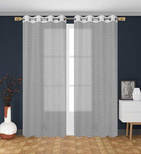Image of Fabrilia White Sheer Curtains for Living Room & Bedroom | Net Curtain Set of 2 Panels | 5 ft Long | Elegant Design | Lightweight & Easy Care