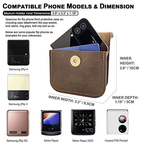 Tarbicgear Phone Holster For Z Flip 4, Belt Clip Case For Samsung Galaxy Z Flip Series, Magnetic Closure Flap Holder For Motorola Razr Series, Western Real Leather Pouch On Belt, Brown #TOP3