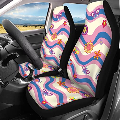 Image of Universal Auto Car Seat Cover Full Set Colorful Butterfly Print Stylish Durable Easy Install Car Seat Protector for Women Breathable Comfortable Front Back Seat Cover Universal Fit Most Cars Trucks