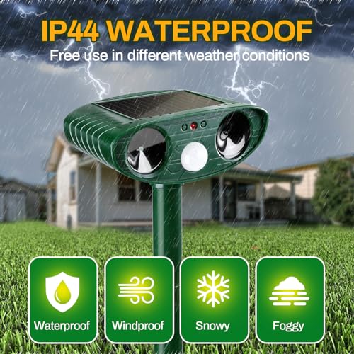 Gebatule Pack of 2 Ultrasonic Animal Repellent Outdoor Solar Deer Repellent Devices with Motion Sensor Cat Squirrel Skunk Rabbit Raccoon Repellent Solar Animal Repeller Deterrent for Garden Yard