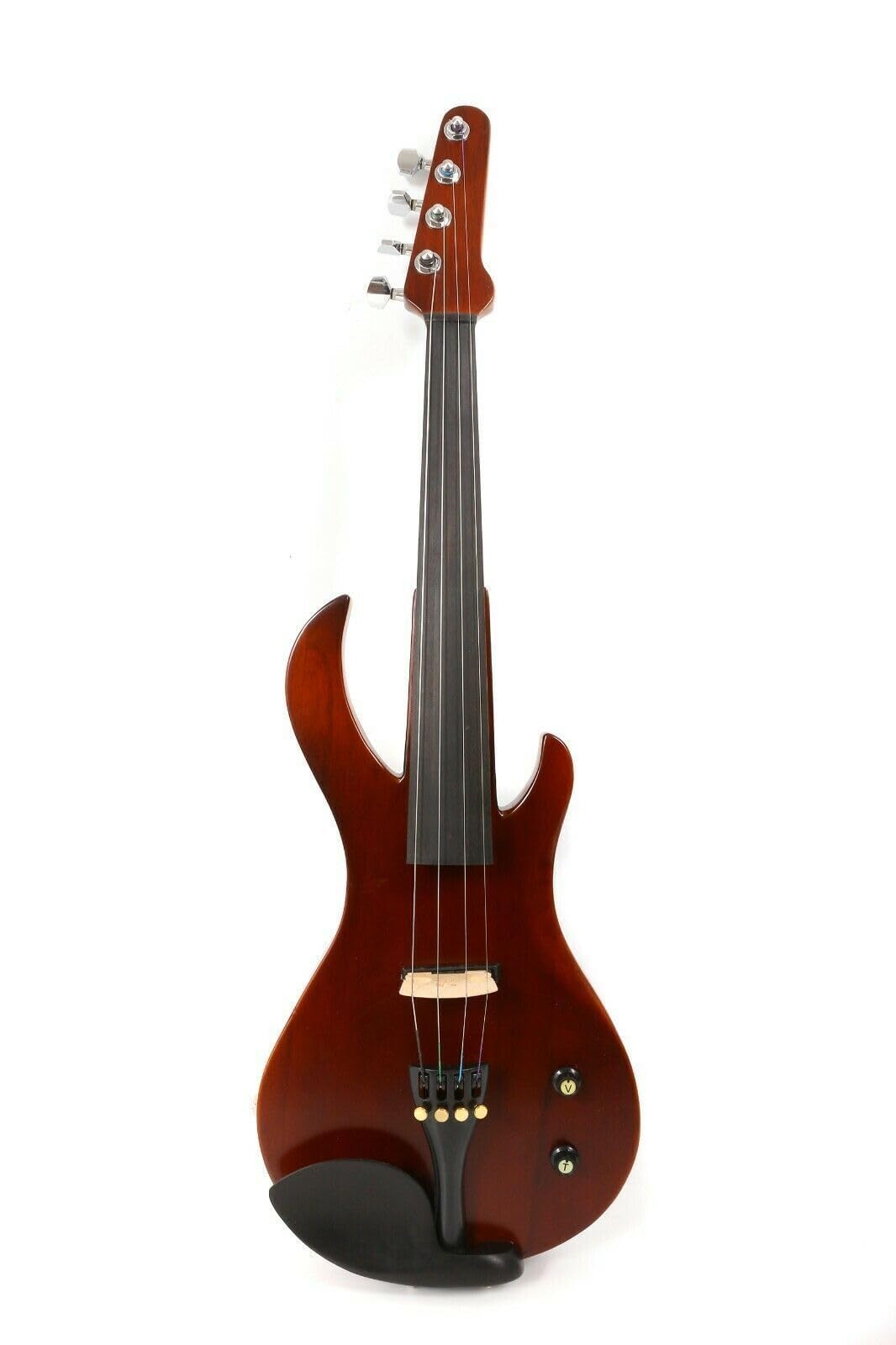 Kit violino elettrico silenzioso 4/4 full-size per violino elettrico silenzioso corpo in legno massello con accessori in ebano a forma di chitarra potente suono, custodia, arco