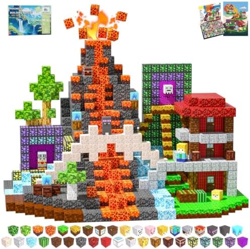 SSAWER Magnetische Bausteine,150 Teile Magnetbausteine (Waldvulkan) | Montessori Kreative Spielzeug für Junge und Mädchen ab 3 Jahren, Magnetic Building Blocks, Geschenk für Kinder