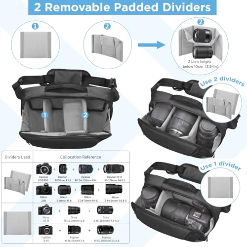 Camera Sling Bag,Waterproof Camera Case with Tripod Holder,Lightweight DSLR/SLR/Mirrorless Camera Bags Crossbody for photographers-Black - Image 3