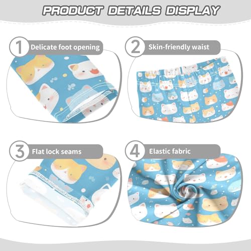 Funny Cute Colorful Faces of Cats on Blue Kids Girl's Legging Fashion High Waisted Leg Yoga Pants Gym3