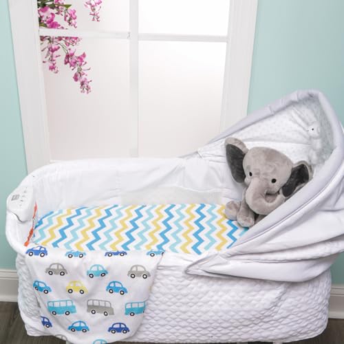 Image of 2-Pack Bassinet Sheets - 100% Cotton Jersey Knit Cars and Chevron Bassinet Mattress Pad Fitted Sheets for Baby Boy; Compatible with Bassinet Bedside Co-Sleeper Lounger Brands; Oval Rectangle Mattress