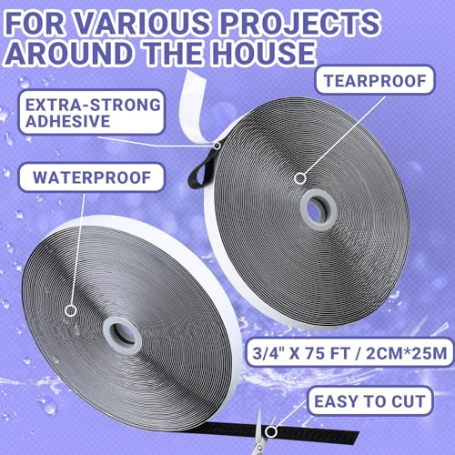 Image of Riceshoot 2 Pack Hook Tape 3 /4 Inch x 82 ft Black Heavy Duty Tape Hook and Loop Side Only Tapes Nylon Self Adhesive Strips for Crafting Office Stationery Household Wall Hanging