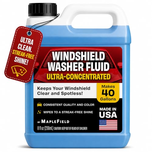 Maplefield Windshield Washer Fluid Concentrate - 8 Fl Oz Makes 40 gal - All-Season Streak-Free Windshield Wiper & Window Washer Fluid