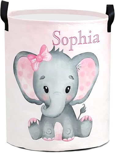 Lindo elefante degradado grande cesta de lavandería nombre personalizado bolsa de ropa plegable tela cesta de lavandería plegable cesta de lavado