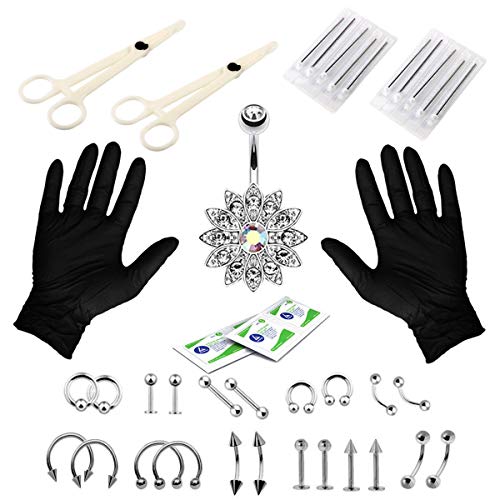 Nose Piercing Kit, Professional Pericings Kits with 14G 16G Stainless Steel Piercing Needles, Body Piercing Kit With Piercing Clamps for Nose Ear Body Piercing Tools