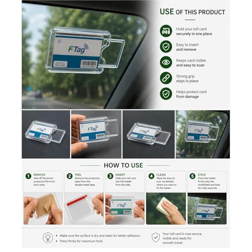 Image of Universal Car Windshield Card Holder | Adhesive Dashboard Ticket Holder | Plastic Card Clip for Etoll, Parking & ID Cards (Turquoise Blue, 15 x 8 cm)
