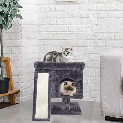 Syandlvy Small Cat Tree For Indoor Cat, Modern Cat Activity Tower With Padded Perch, Kittens Condo With Scratching Post And Board, Cat Cave (Smoky Grey) #TOP5