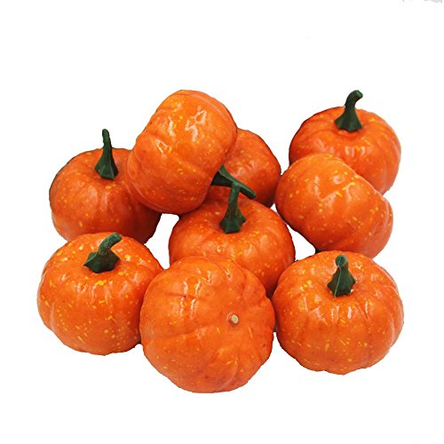 Ehdching Pack of 16 Artificial Realistic Fall Harvest Mini Pumpkins for Halloween Home Decoration (Pumpkin Color)
