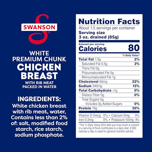 Image of Swanson White Premium Chunk Canned Chicken Breast in Water, Fully Cooked Chicken, 9.75 OZ Can