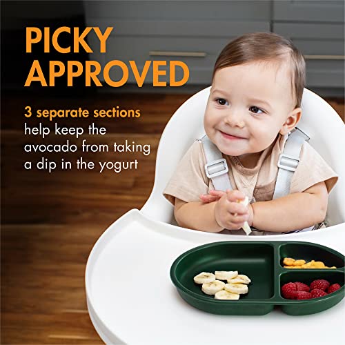 Boon Chow Silicone Plate Set - 3 Unbreakable Divided Toddler Plates - Baby Plates For 6 Months And Up - Baby Led Weaning Supplies - Mint Multicolor #TOP3