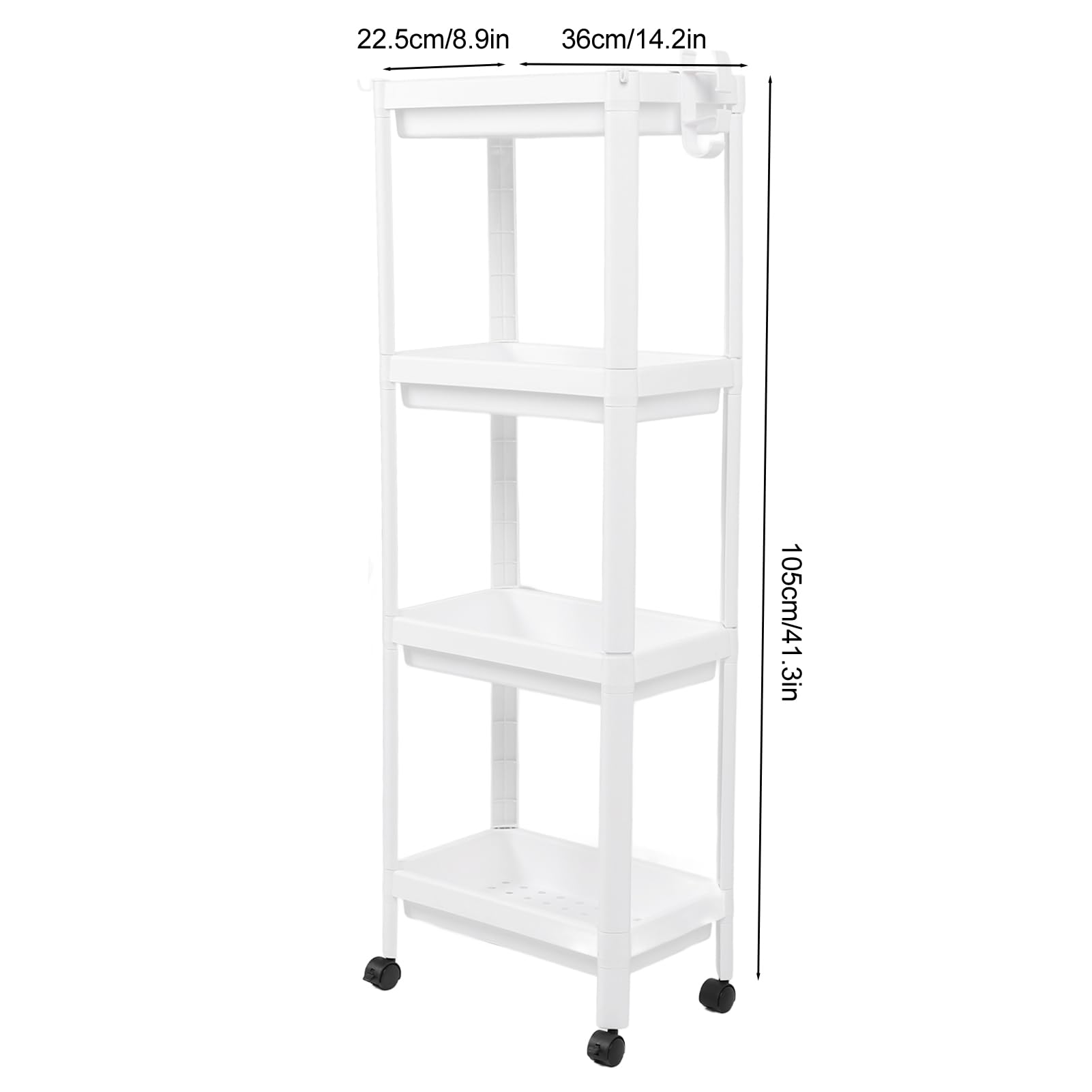 Scaffali portaoggetti in plastica, a 4 ripiani, 79,8 x 41,9 x 21,8 cm, per cucina, soggiorno, bagno, magazzino, garage, capanno e officina (nero