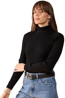 Black & White Womens Premium Woolen High-Neck Top Soft, Sleek, Warm, & Stretchable Winter Wear for Casual and Office Price In India