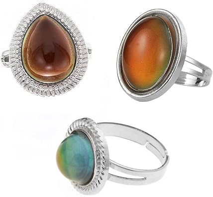 3Pcs Original Oval Mood Ring Adjustable Size Retro Style Water Drop Round Color Changing Finger Ring Set Ring Jewelry oval round drop