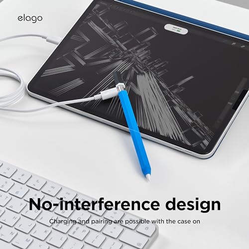 Image of elago Classic Pencil Case Compatible with Apple Pencil (USB-C), Perfect Grip, Protective Skin, Silicone Sleeve, Supports Magnetic Attachment [Blue]