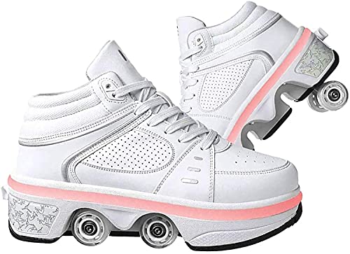 HUOQILIN Ragazze E Ragazzi Scarpe Sportive con Rotelle per Bambini Collo Alto Retrattile Doppia Ruote Skateboard Sneakers Outdoor Multisport Running Calzature da Motion Plus Scarpe da Ginnastica,EU38