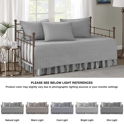 Image of Comfort Spaces Daybed Cover - Luxe Double Sided-Quilting, All Season Cozy Bedding with Bedskirt, Matching Shams, Kienna Grey 75 inchx39 inch 5 Piece,100% Microfiber